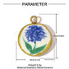 Flat Round Flower Pattern Porcelain Pendants STAS-OY005-78G-2