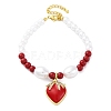 Strawberry Brass Micro Pave Clear Cubic Zirconia Charm Bracelets BJEW-G740-04G-4