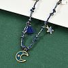 304 Stainless Steel Blue Enamel Moon Pendant Cotton Cord Adjustable Necklaces NJEW-C093-04G-3