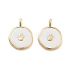 Flat Round with Paw Print Pattern Rack Plating Brass Enamel Pendants KK-G512-12G-1