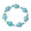 Synthetic Turquoise & Natural Freshwater Shell Beads Stretch Bracelets for Women BJEW-JB12017-02-2