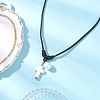2Pcs 2 Colors Adjustable Dyed Synthetic Turquoise with Round Plastic Imitation Pearl Cross Pendant Black Waxed Polyester Cord Necklaces for Women NJEW-JN05384-3