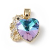 Real 18K Gold Plated Rack Plating Brass Micro Pave Cubic Zirconia Pendants KK-C015-02G-06-1