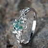 Oval & Leaf 925 Sterling Silver with Moss Agate Finger Rings FS-WGF1EFD-03-4