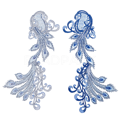 Peacock Tail Pattern Polyester Fabrics Computerized Embroidery Cloth Sew on Appliques PATC-WH0009-06-1