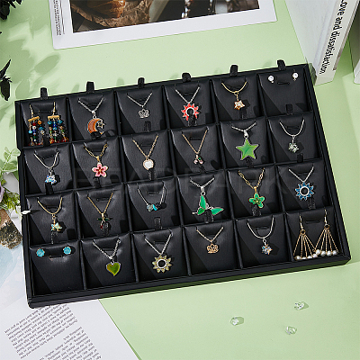 24-Slot Rectangle PU Leather Pendant Display Holder ODIS-WH0043-66-1