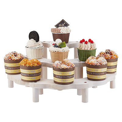3-Tier Semi-Circle Wood Cupcake Display Risers ODIS-WH0030-89-1