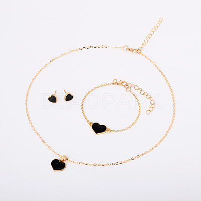 Heart Alloy Enamel Link Bracelets & Stud Earrings & Pendant Necklaces for Women FS-WG7E308-02-1