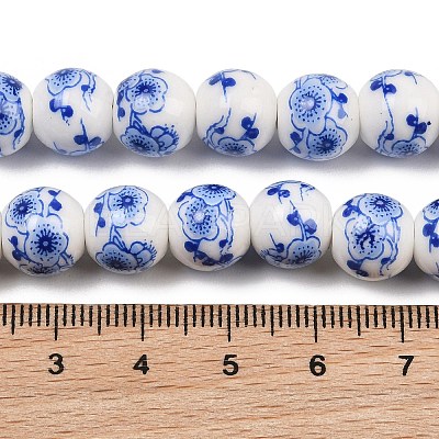 Handmade Flower Printed Porcelain Ceramic Beads Strands PORC-M007-10mm-15-1