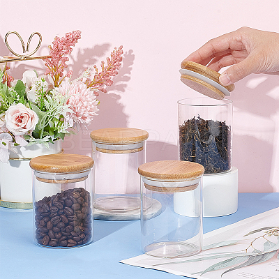 Glass Storage Jar with Suction Bamboo Lid CON-WH0089-45-1