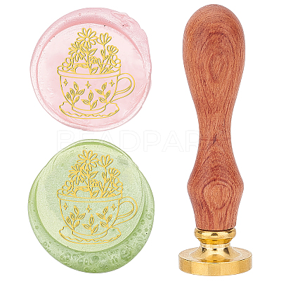 Brass Wax Seal Stamp with Wood Handle AJEW-WH0412-0002-1