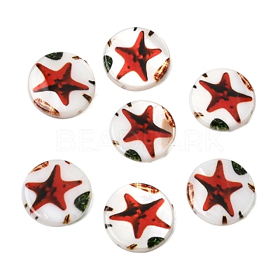Ocean Printed Natural Freshwater Shell Flat Round Beads SHEL-A006-13B-1