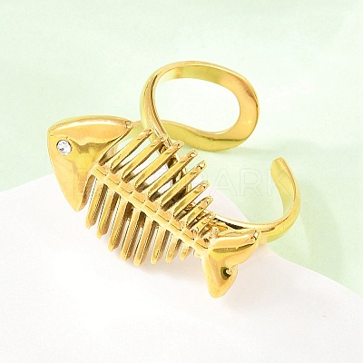 304 Stainless Steel Micro Pave Cubic Zirconia Open Cuff Rings for Women RJEW-K316-04G-1