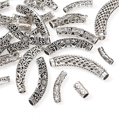 20Pcs 10 Style Tibetan Style Alloy Tube Beads TIBEB-CD0001-06AS-1