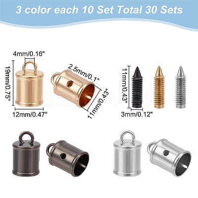30 sets 3 Colors Zinc Alloy Cord Ends FIND-WR0007-04-1
