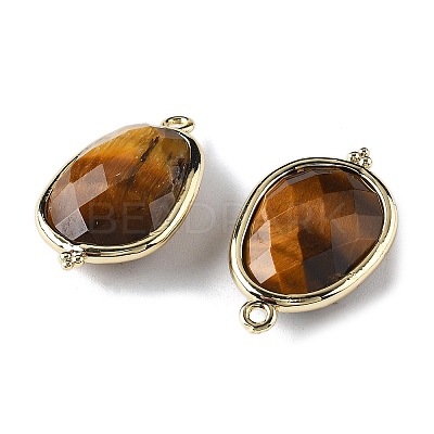 Natural Tiger Eye Faceted Oval Connector Charms G-H323-02G-08-1