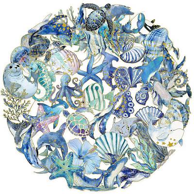 50Pcs Sea Animals PET Cartoon Stickers STIC-T0001-06-1