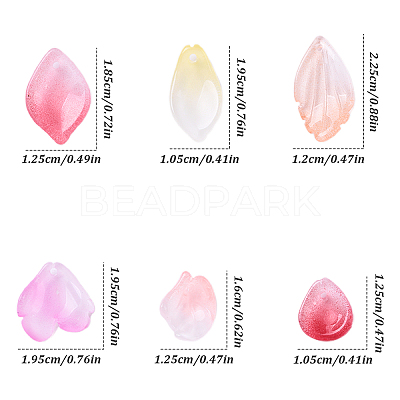 30Pcs 6 Styles Baking Paint Transparent Glass Petal Beads DGLA-YW0001-33-1