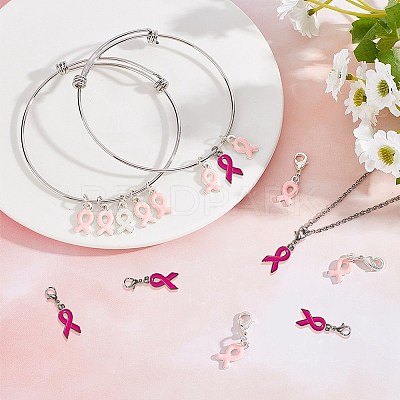 October Breast Cancer Pink Awareness Ribbon Alloy Enamel Pendants ENAM-SC0001-69-1