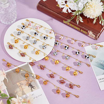 6Pcs 6 Styles Brass & Alloy Enamel Charms Baseball Cap Chain AJEW-GO00040-1