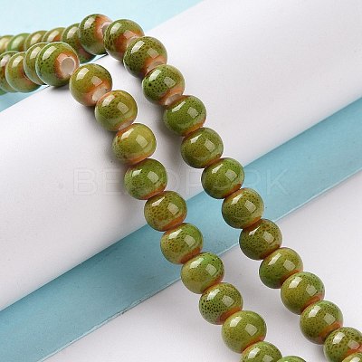 Handmade Fancy Antique Glazed Porcelain Ceramic Round Beads Strands PORC-L019-13mm-10-1
