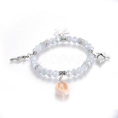 Cowrie Shell Pendant Stretch Bracelets BJEW-JB04057-04-1