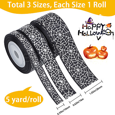 3 Rolls 3 Styles Halloween Printed Polyester Grosgrain Ribbon OCOR-GF0002-50A-1