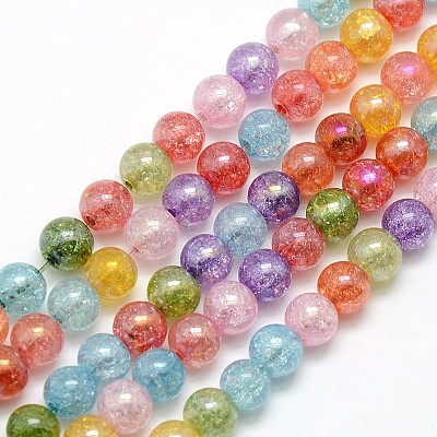 Electroplate AB Color Plated Synthetic Crackle Quartz Round Beads Strands G-L155-6mm-07-1