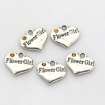 Wedding Party Supply Antique Silver Alloy Rhinestone Heart Carved Word Flower Girl Wedding Family Charms ALRI-N005-28C-1