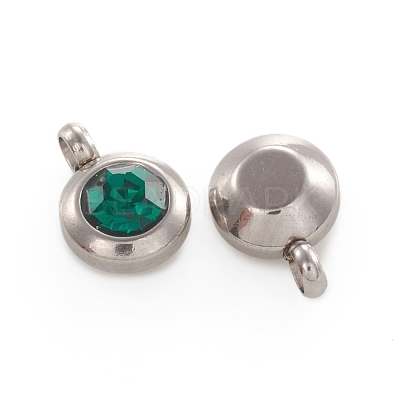 Trendy Original Color 304 Stainless Steel Faceted Grade A Rhinestone Flat Round Charms Pendants RB-N030-01L-1