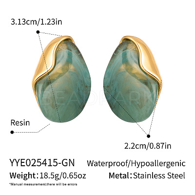 Oval 304 Stainless Steel & Resin Stud Earrings QS3167-5-1