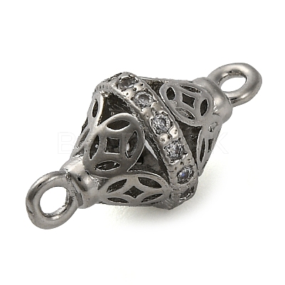 Brass Micro Pave Clear Cubic Zirconia Hollow Bicone Connector Charms KK-A230-05E-P-1