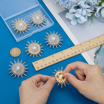 6Pcs 2 Colors Sun Alloy Rhinestone Brocches JEWB-FG0001-41-1