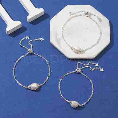 Natural Pearl Link Slider Bracelet BJEW-JB09449-01-1