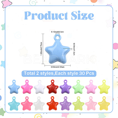 60Pcs 2 Styles Acrylic Pendants MACR-YW0004-75-1