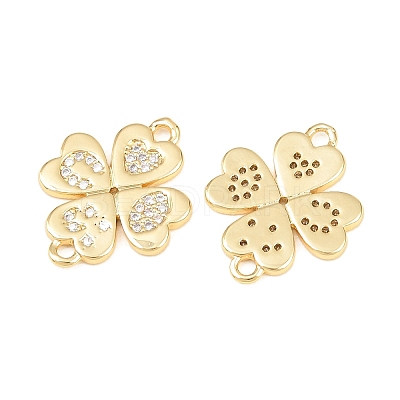 Saint Patrick's Day Brass Micro Pave Clear Cubic Zirconia Clover Pendants KK-C162-090G-1