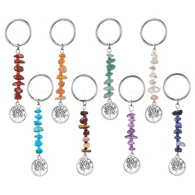 8Pcs Tree of Life Tibetan Style Alloy Pendant Keychains KEYC-JKC00688-1