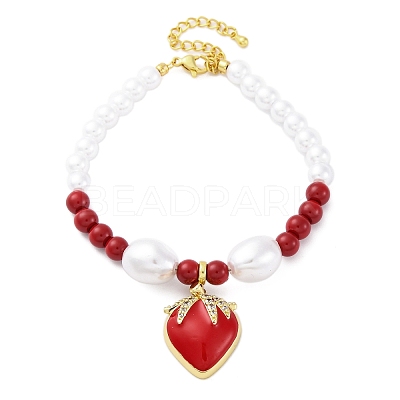 Strawberry Brass Micro Pave Clear Cubic Zirconia Charm Bracelets BJEW-G740-04G-1