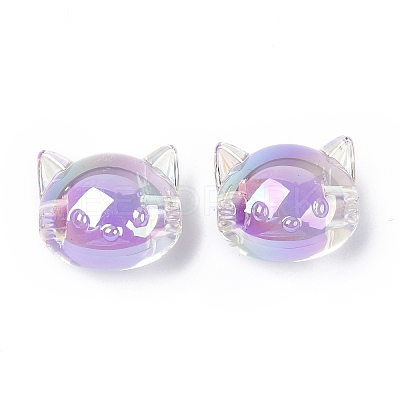 UV Plating Rainbow Iridescent Acrylic Beads X-OACR-H015-05-1