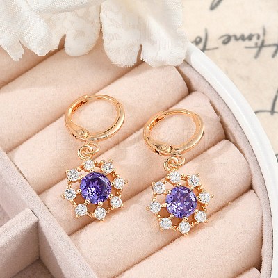 Brass Micro Pave Cubic Zirconia Leverback Earrings EJEW-K300-06G-1
