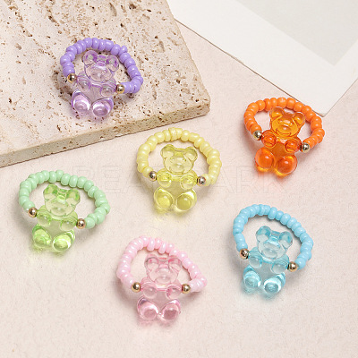 6Pcs Glass Seed Beaded Stretch Rings FS-WG68E71-01-1