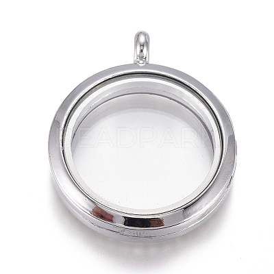 Flat Round Alloy Rhinestone Magnetic Locket Pendants LS-PALLOY-WH0069-01-P-1