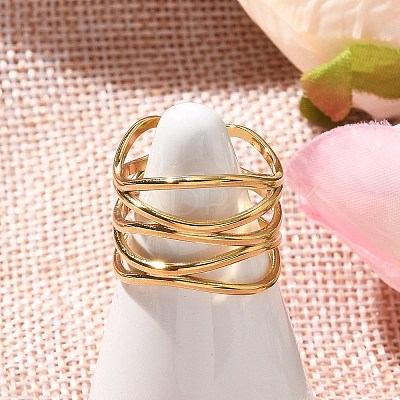 304 Stainless Steel Multilayer Open Cuff Rings for Women LS-RJEW-Z077-01G-02-1
