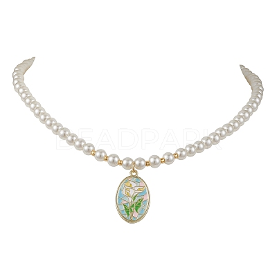 White Glass Pearl Beaded Necklaces NJEW-JN04652-02-1
