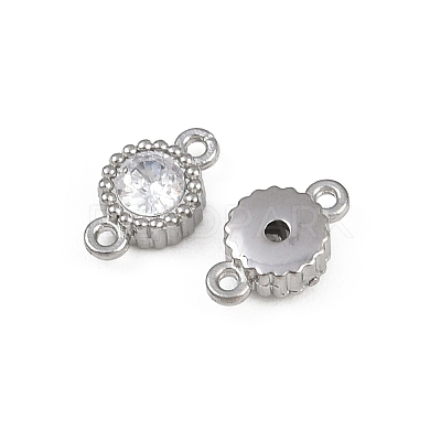 304 Stainless Steel Pave Clear Cubic Zirconia Flat Round Links Connector Charms STAS-F322-12P-1