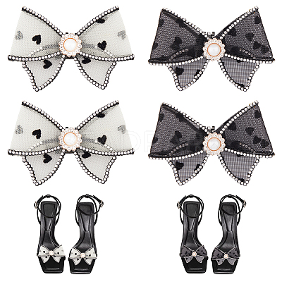 4Pcs 2 Style Heart Pattern Organza Bowknot Shoe Decorations DIY-FH0005-76-1