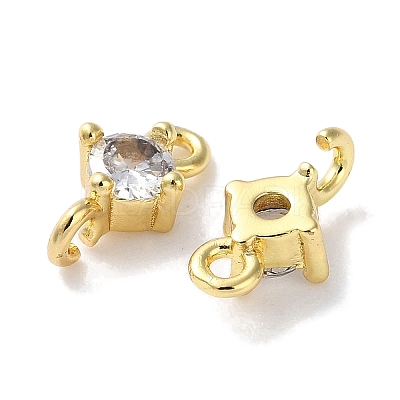 Rack Plating Brass Pave Clear Cubic Zirconia Connector Charms KK-Z039-39G-1