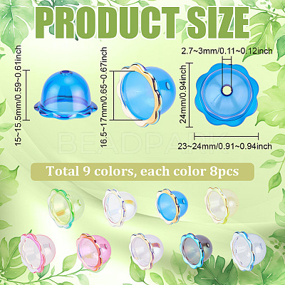 72Pcs 9 Colors Electroplate Transparent Acrylic Bead Caps OACR-PH0004-72-1