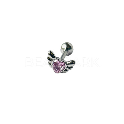 Angel Wing Heart 316L Surgical Stainless Steel Pave Cubic Zirconia Tongue Rings FS-WG901EE-05-1