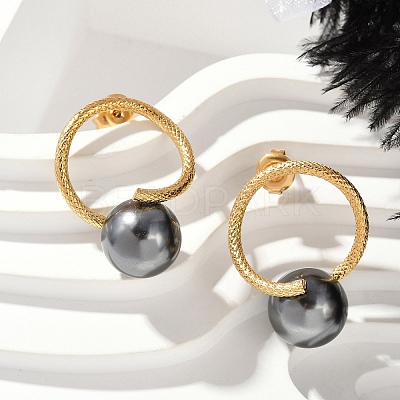 304 Stainless Steel Natural Shell Pearl Stud Earrings EJEW-G423-21G-1